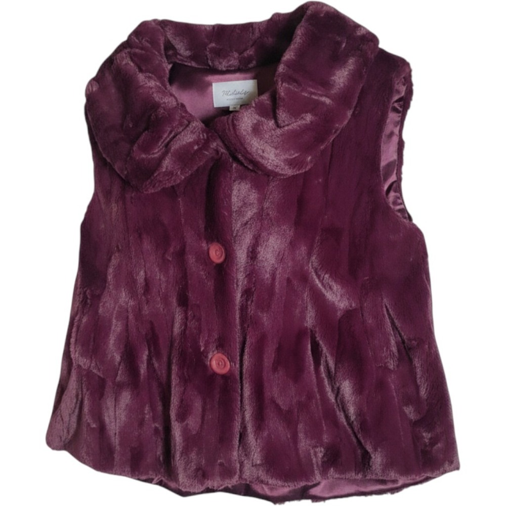 Melody Faux Fur Vest Plum Purple Peter Pan Collar Button Front Style F8 S-M